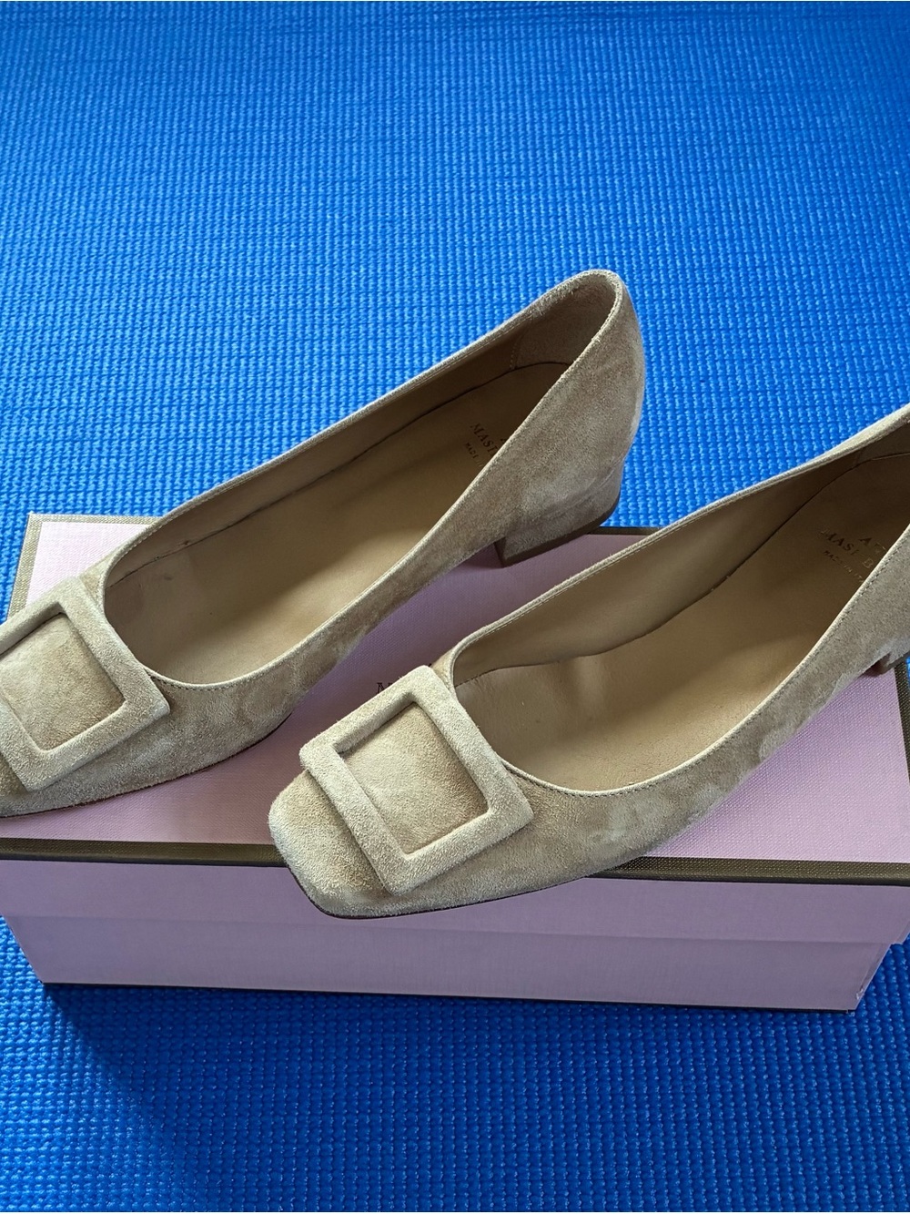 ANN MASHBURN Suede Square-Toe Flats in Camel - Picture 2 of 5